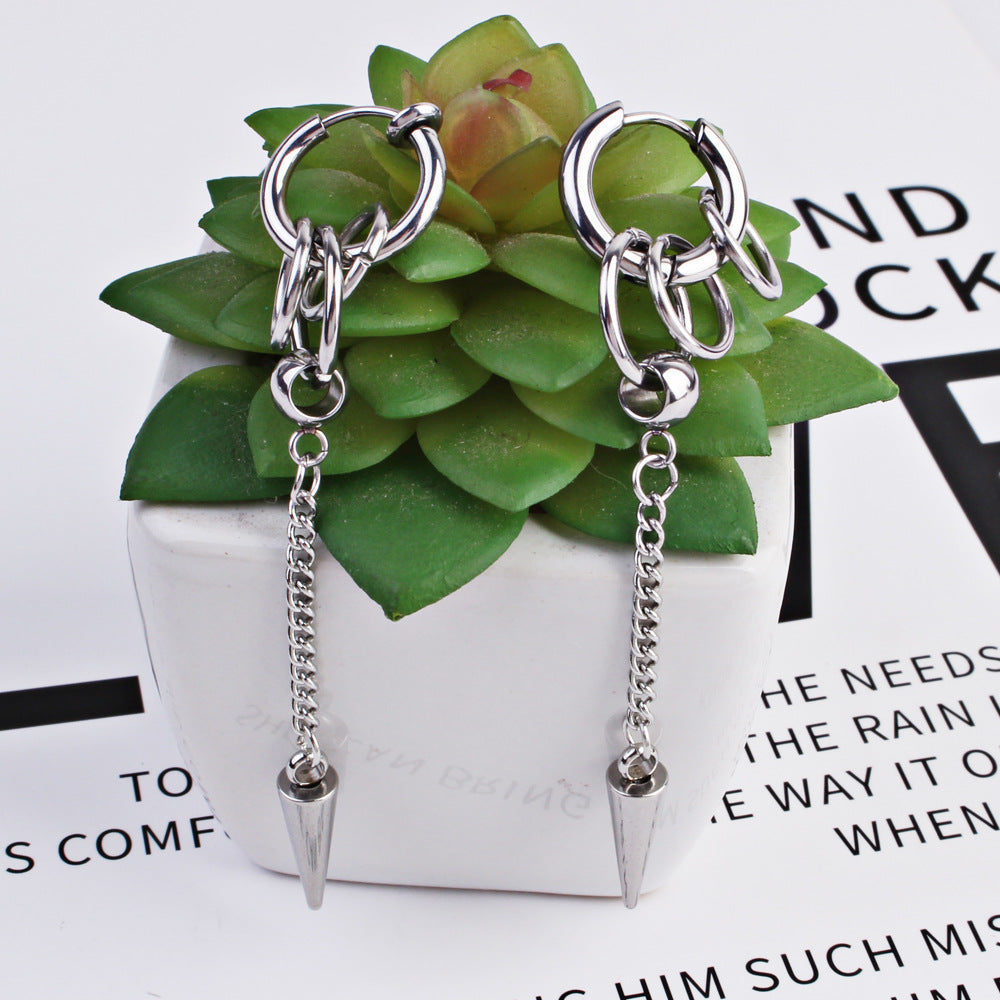 Rockyu チェーンピアス ステンレススチール スパイクフープピアス メンズ レディース兼用