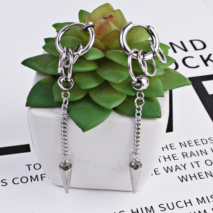 Rockyu チェーンピアス ステンレススチール スパイクフープピアス メンズ レディース兼用