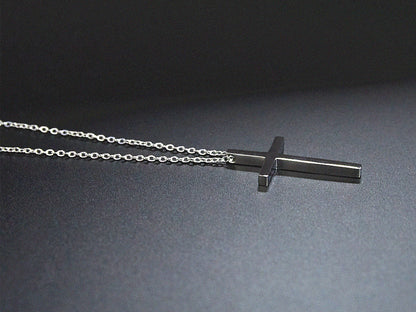 Rockyu クロスネックレス メンズ ブラック｜シンプルチタン製 十字架ペンダント 男女兼用 60cmチェーン