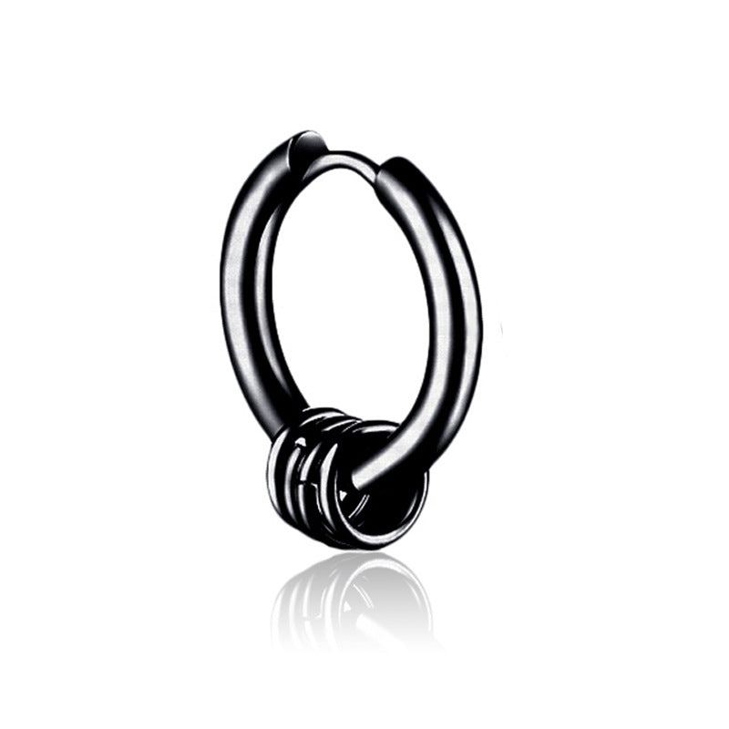 Rockyu フープピアス メンズ – 4連サークルデザイン シルバー＆ブラック 両耳セット