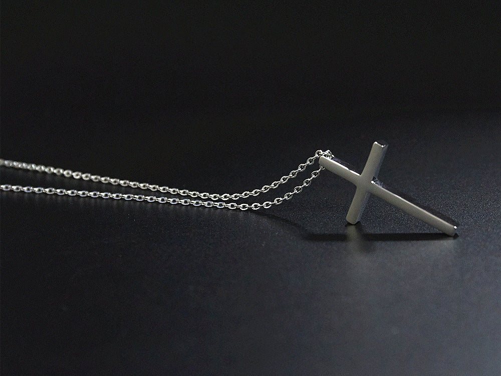 Rockyu クロスネックレス メンズ ブラック｜シンプルチタン製 十字架ペンダント 男女兼用 60cmチェーン