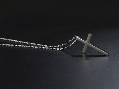 Rockyu クロスネックレス メンズ ブラック｜シンプルチタン製 十字架ペンダント 男女兼用 60cmチェーン