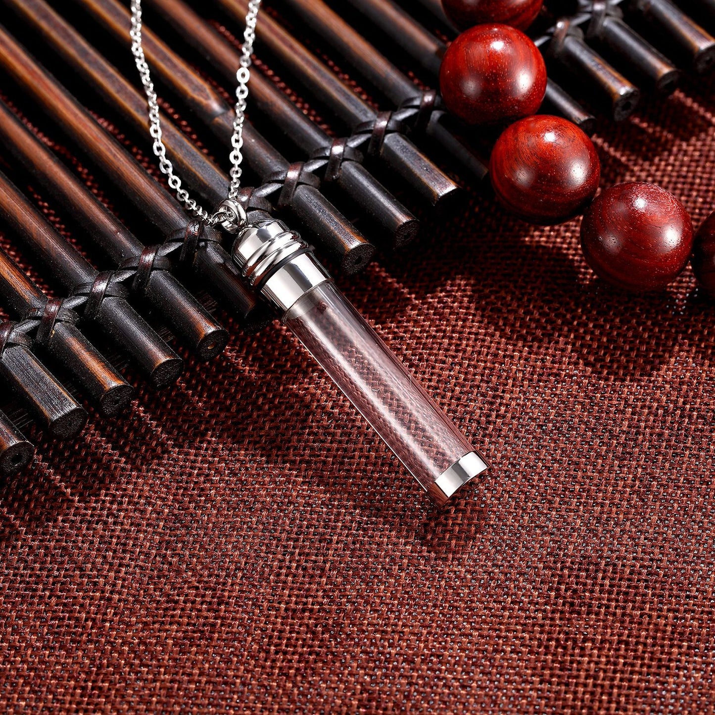 Rockyu メモリアルネックレス ガラス製 香水瓶型ペンダント ステンレス製 遺骨入れ