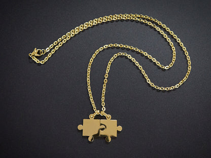 Rockyu ネックレス レディース メンズ ペア ジグソーパズル ペンダント シルバー ブラック ゴールド チェーン 60cm チタン 金属アレルギー対応 記念日 プレゼント