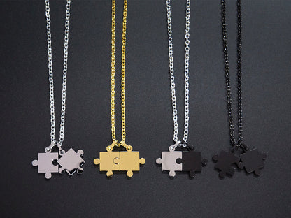 Rockyu ネックレス レディース メンズ ペア ジグソーパズル ペンダント シルバー ブラック ゴールド チェーン 60cm チタン 金属アレルギー対応 記念日 プレゼント