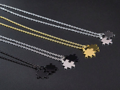 Rockyu ネックレス レディース メンズ ペア ジグソーパズル ペンダント シルバー ブラック ゴールド チェーン 60cm チタン 金属アレルギー対応 記念日 プレゼント