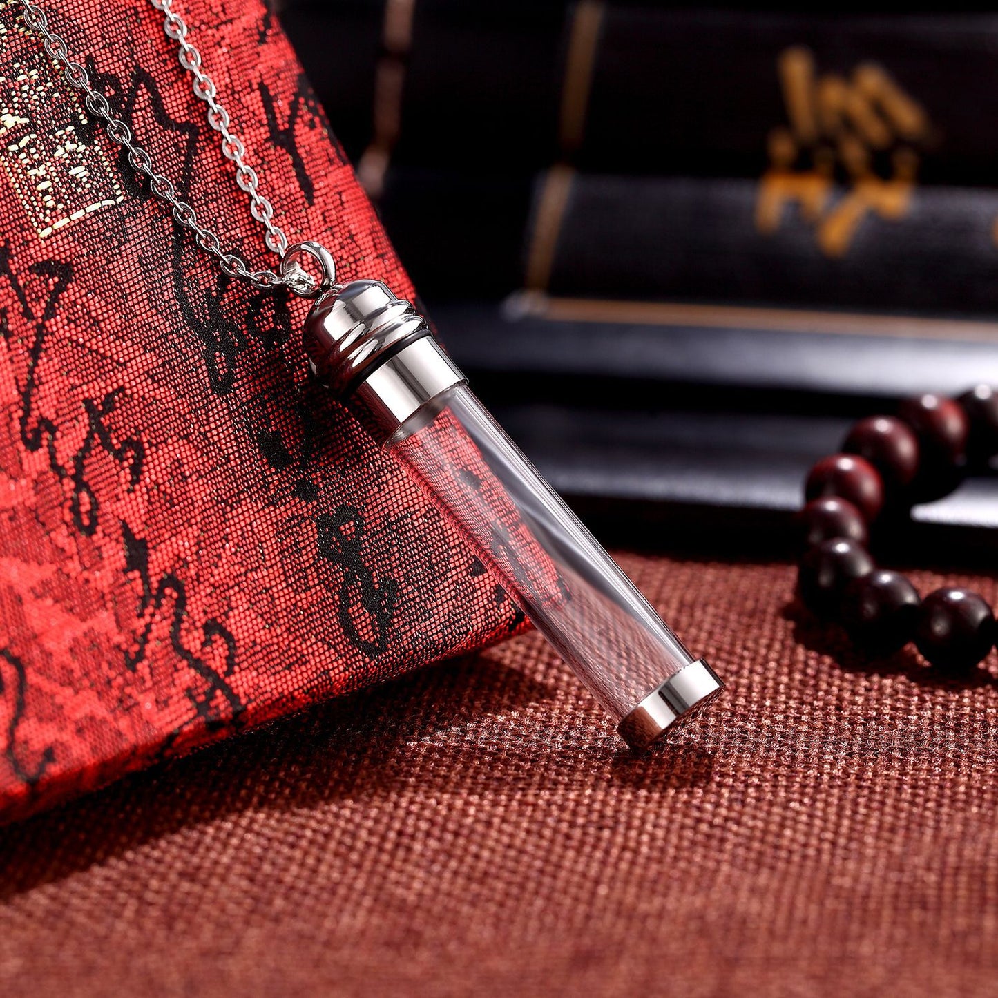 Rockyu メモリアルネックレス ガラス製 香水瓶型ペンダント ステンレス製 遺骨入れ