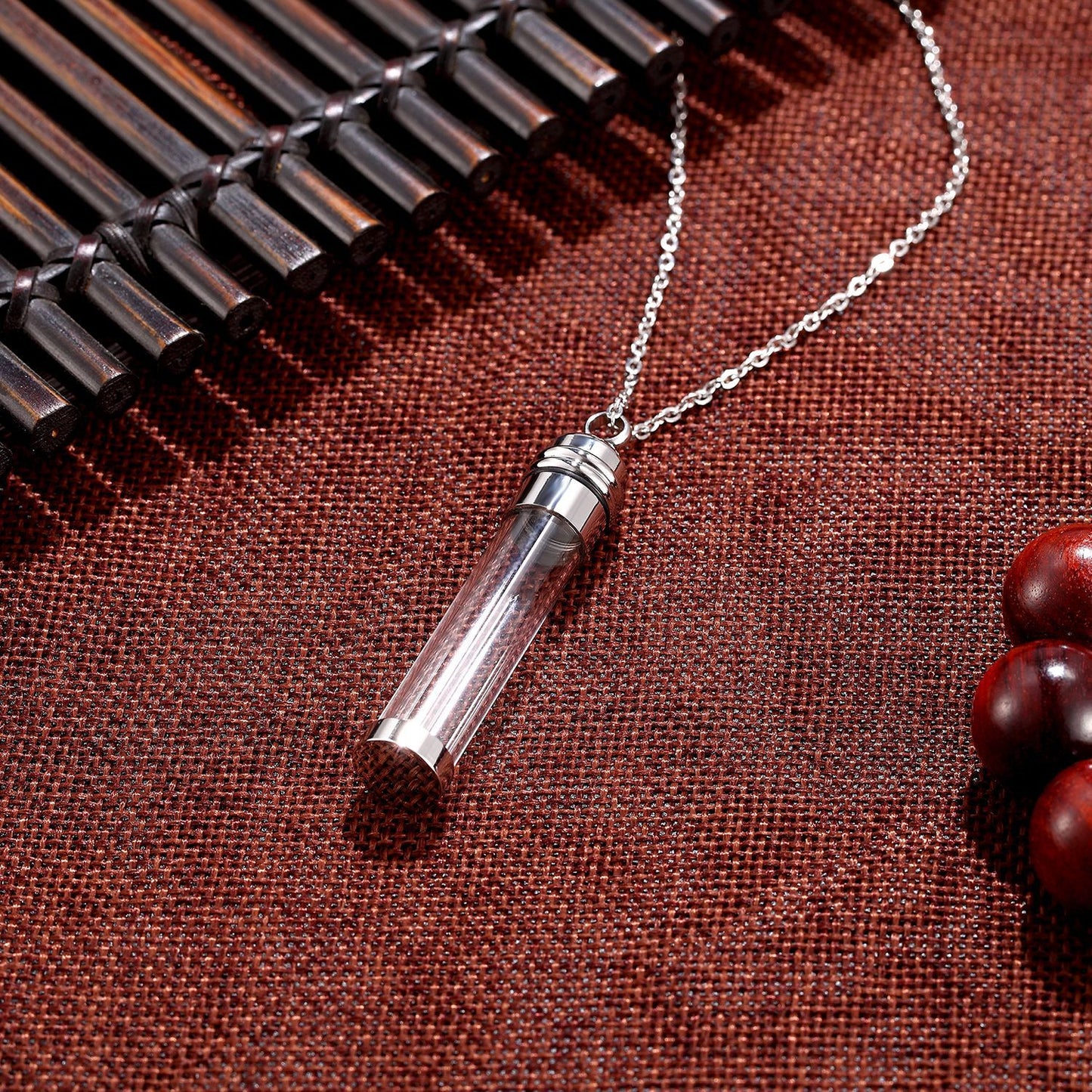 Rockyu メモリアルネックレス ガラス製 香水瓶型ペンダント ステンレス製 遺骨入れ