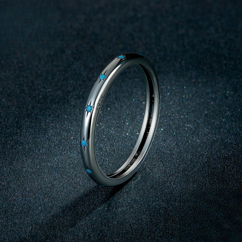 Rockyu ターコイズスターリングシルバーリング レディース 星モチーフ 細身デザイン