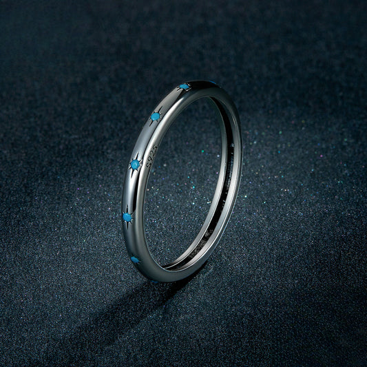 Rockyu ターコイズスターリングシルバーリング レディース 星モチーフ 細身デザイン