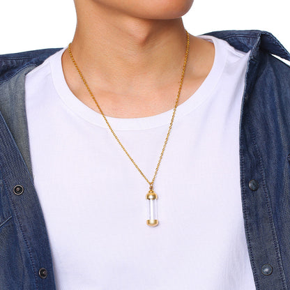 Rockyu カプセルネックレス レディース ステンレス製 ガラス管 香水・薬入れ対応 シルバー・ゴールド・ブラック