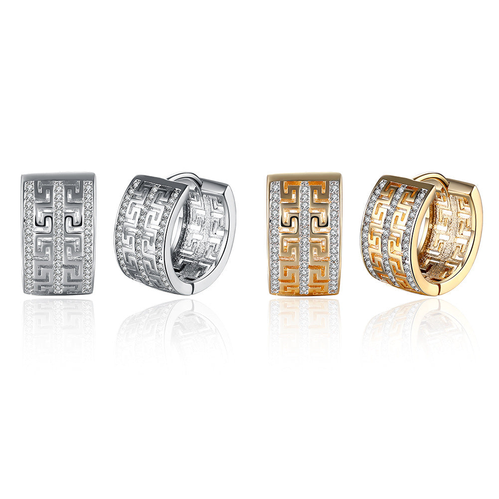 Rockyu ピアス レディース ゴールド ジルコニア 透かし 万里の長城デザイン アンティーク調