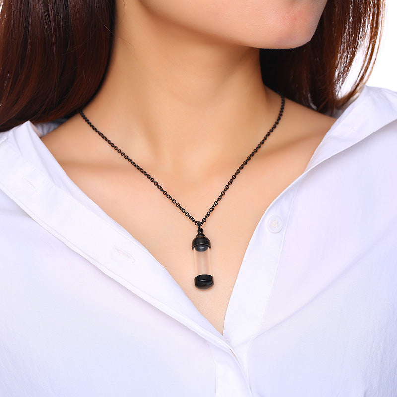 Rockyu カプセルネックレス レディース ステンレス製 ガラス管 香水・薬入れ対応 シルバー・ゴールド・ブラック