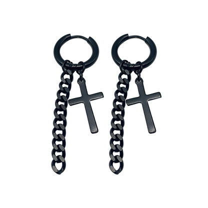 Rockyu メンズピアス クロスチェーン チタンフープ 十字架デザイン