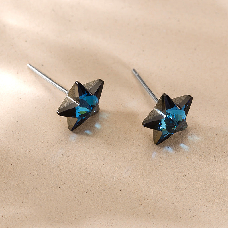 Rockyu ピアス レディース スターカット スワロフスキークリスタル使用 925シルバー製 小ぶりスタッド