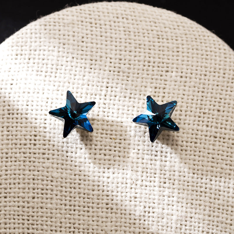 Rockyu ピアス レディース スターカット スワロフスキークリスタル使用 925シルバー製 小ぶりスタッド