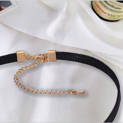 Rockyu レディース チョーカー 黒 レザー ジルコニア ネックレス