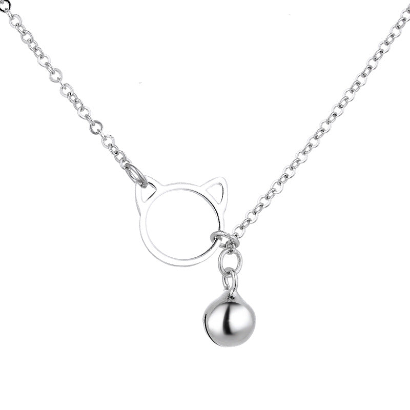 Rockyu 猫モチーフネックレス レディース シルバー925 鎖骨チェーン付き ジルコニアチャーム