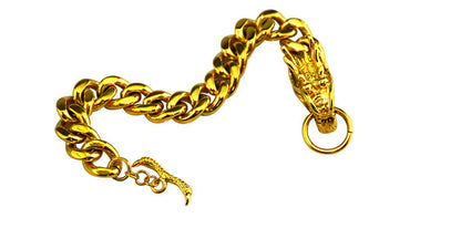 Rockyu 龍ブレスレット メンズ シルバー 太めチェーン チタン製 ドラゴンデザイン