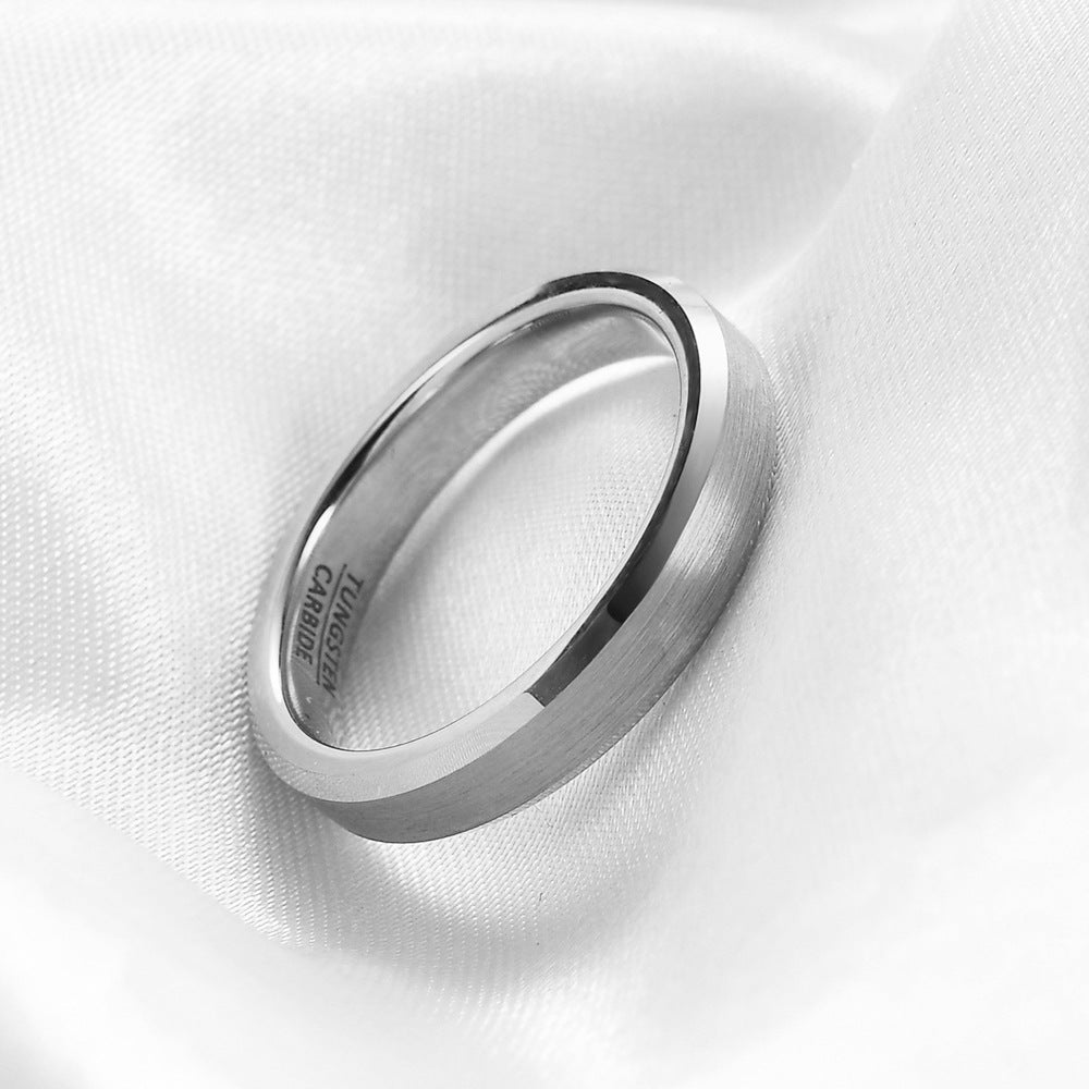 Rockyu タングステンリング メンズ 平打ち 4mm ヘアライン加工 シンプル指輪