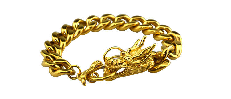 Rockyu 龍ブレスレット メンズ シルバー 太めチェーン チタン製 ドラゴンデザイン