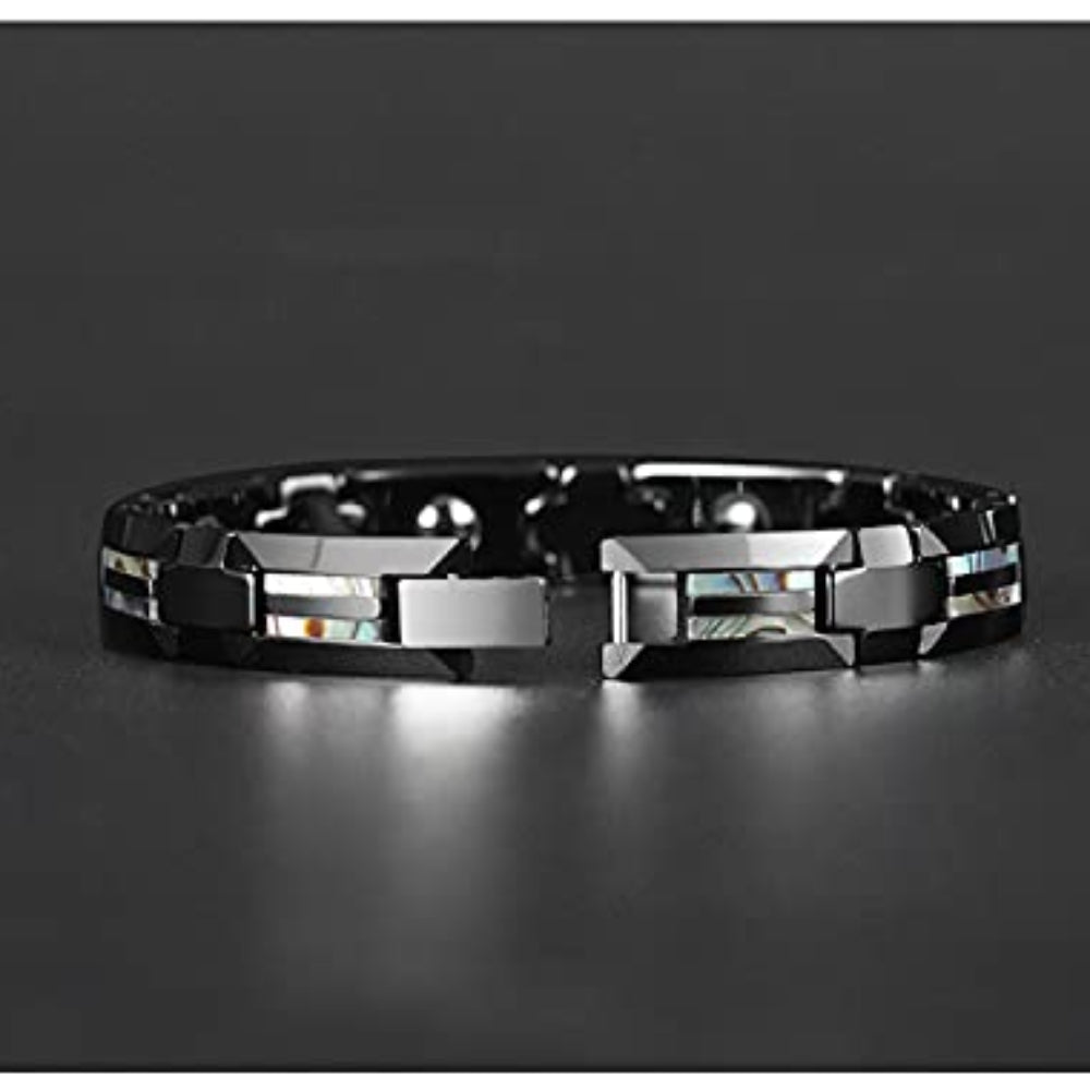 Rockyu 磁気ブレスレット メンズ タングステン 高硬度 シェルインレイ デザインブレス