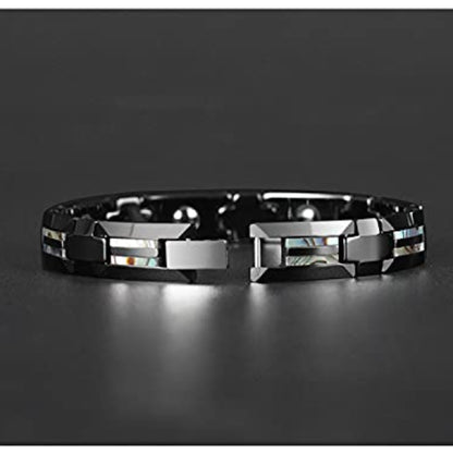 Rockyu 磁気ブレスレット メンズ タングステン 高硬度 シェルインレイ デザインブレス