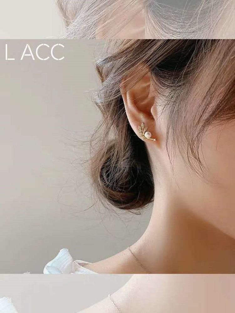 Rockyu ピアス レディース 柳の葉 パール 925純銀製 クリスタル ジュエリー