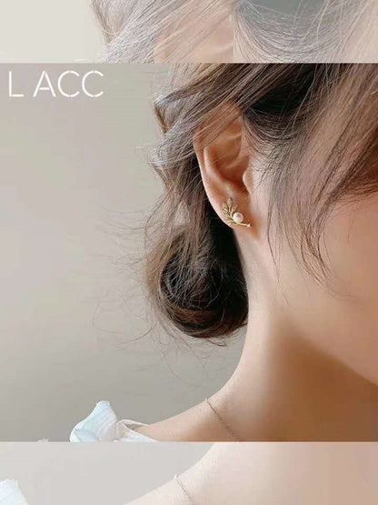 Rockyu ピアス レディース 柳の葉 パール 925純銀製 クリスタル ジュエリー