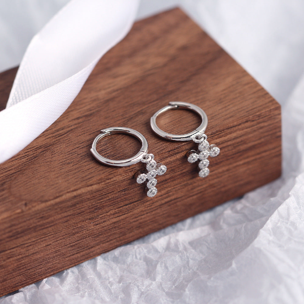 Rockyu ピアス レディース フープ クロス 十字架 ジルコニア 揺れる 上品 ジュエリー