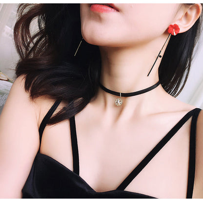 Rockyu レディース チョーカー 黒 レザー 星モチーフ ジルコニア ネックレス