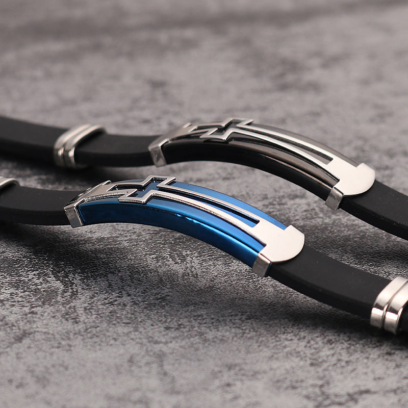 Rockyu メンズクロスブレスレット ステンレス×シリコン アジャスタブルデザイン