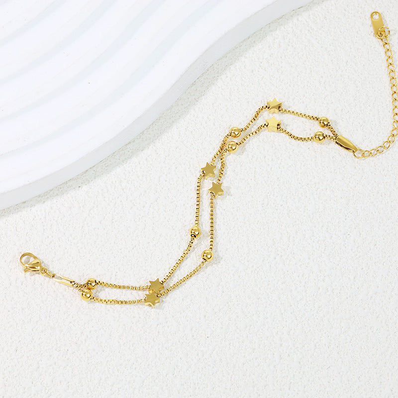 Rockyu 2連スター細身ブレスレット｜ローズゴールド×ジルコニアの華奢ジュエリー