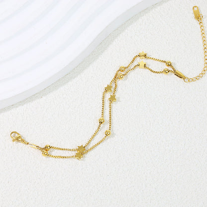 Rockyu 2連スター細身ブレスレット｜ローズゴールド×ジルコニアの華奢ジュエリー