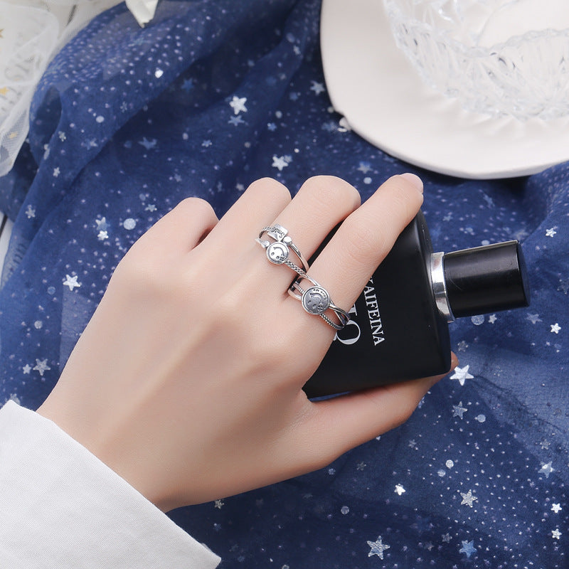 Rockyu スマイル刻印リング シルバー925 ニコニコ笑顔モチーフ フリーサイズ