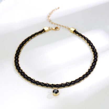 Rockyu 星型チョーカーネックレス レディース ブラックレース×ゴールドチェーン