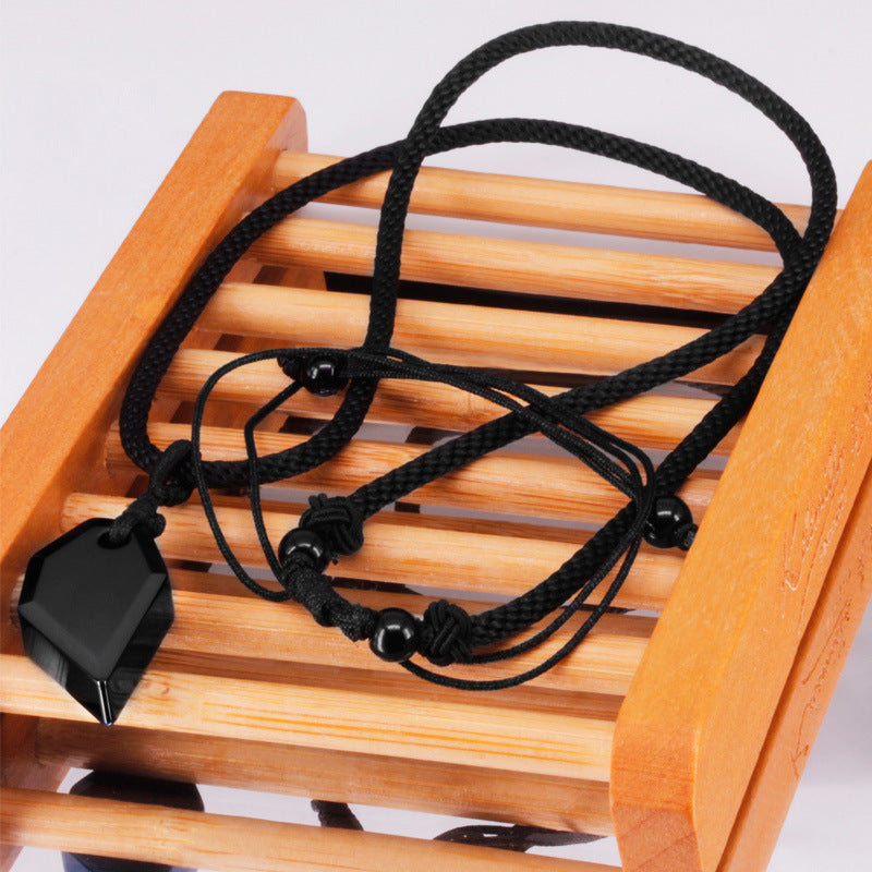 Rockyu ネックレス メンズ タングステン製 オオカミ牙モチーフ 編み込みチェーン付き