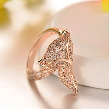 Rockyu 指輪 レディース 小狐デザイン 開口リング キュービックジルコニア付き 玫瑰金・シルバー仕上げ