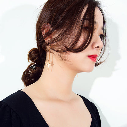 Rockyu レディースピアス ピンクゴールド 蝶モチーフ ロングチェーン スティックデザイン 揺れる 軽量 アレルギー対応