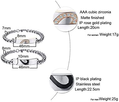 Rockyu ペアブレスレット チェーンデザイン ピンクゴールド＆ブラック ハート連結デザイン