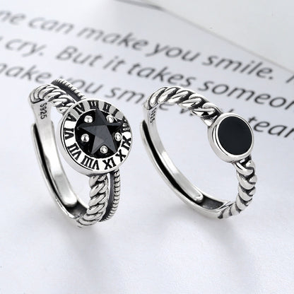 Rockyu ブラックストーン＆星モチーフ シルバー925リング メンズ・レディース対応