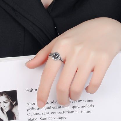 Rockyu ブラックストーン＆星モチーフ シルバー925リング メンズ・レディース対応