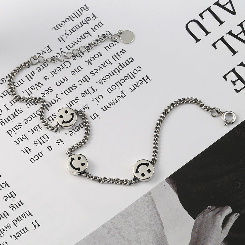 Rockyu スマイルブレスレット レディース – 925シルバー 喜平チェーン×笑顔モチーフ
