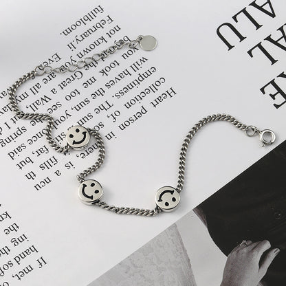 Rockyu スマイルブレスレット レディース – 925シルバー 喜平チェーン×笑顔モチーフ