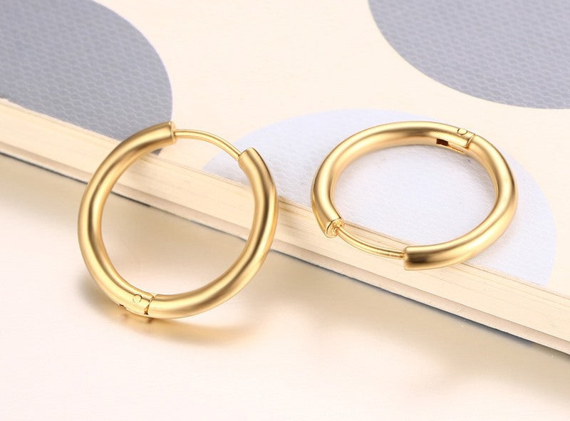 Rockyu フープピアス レディース メンズ ユニセックス シンプル ゴールド＆シルバー 11mm〜30mm