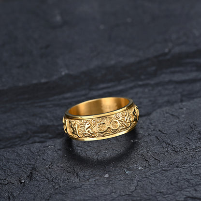 Rockyu 指輪 メンズ ステンレス 六字真言 彫刻リング ニューヨークスタイル