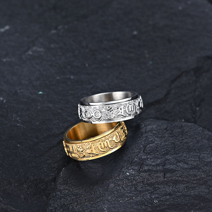 Rockyu 指輪 メンズ ステンレス 六字真言 彫刻リング ニューヨークスタイル