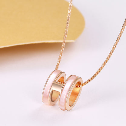 Rockyu レディース Hモチーフネックレス ピンクゴールド＆ホワイト 白蝶貝 S925銀