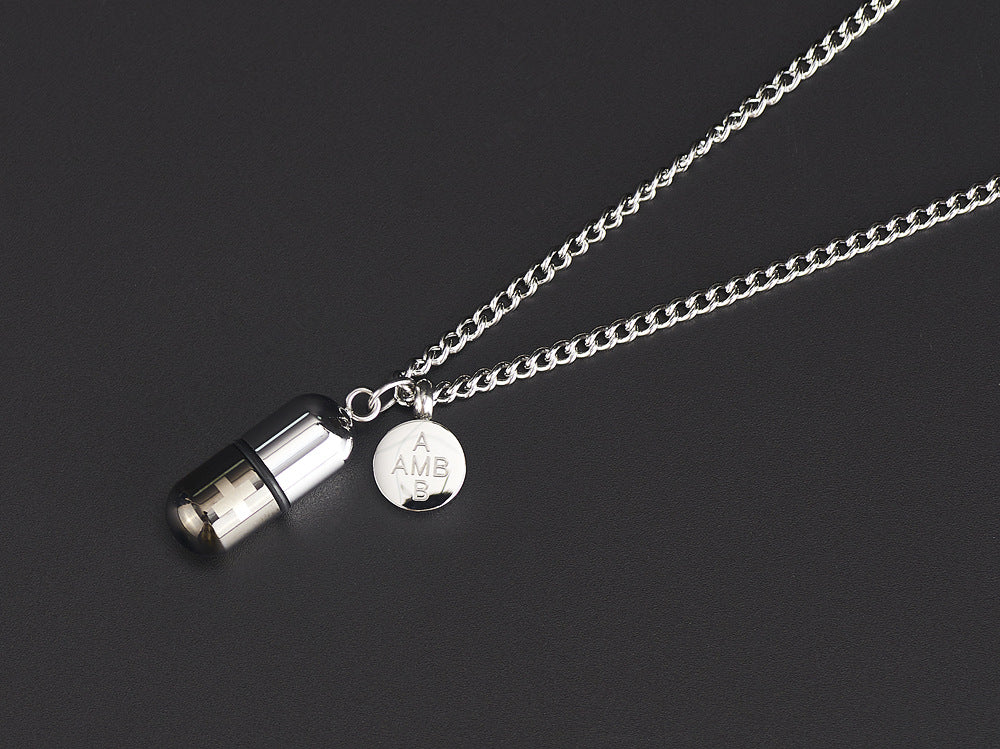 Rockyu メンズカプセルネックレス ピンクゴールド チタン製 防水 メモリアル仕様