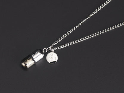 Rockyu メンズカプセルネックレス ピンクゴールド チタン製 防水 メモリアル仕様